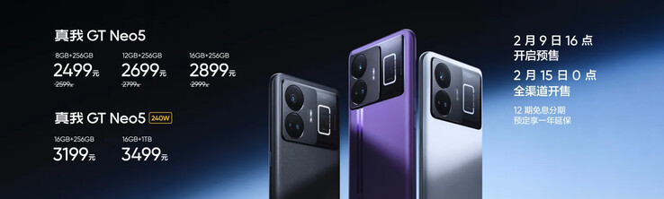 El GT Neo5 está disponible en blanco, morado y negro. (Fuente: Realme)