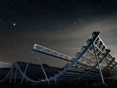 El telescopio CHIME (Fuente de la imagen: CHIME, Andre Renard, Instituto Dunlap de Astronomía y Astrofísica, y Universidad de Toronto; recortada)