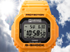 El reloj Casio Surfrider Foundation Japan de colaboración (en la imagen) presenta una brillante caja de color amarillo amanecer y una correa fabricada con resina de base biológica de colores mixtos. (Fuente de la imagen: Casio)