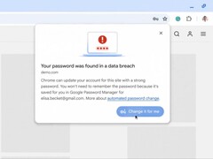 Chrome dispondrá de un cambiador automático de contraseñas para cuando se detecte una violación de datos. (Fuente de la imagen: Google)
