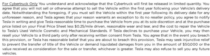 La cláusula de prohibición de reventa de Cybertruck parece haberse reactivado para los primeros pedidos