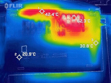 Mapa térmico de carga, abajo: Los 62,3 °C se refieren a la propia unidad de refrigeración.