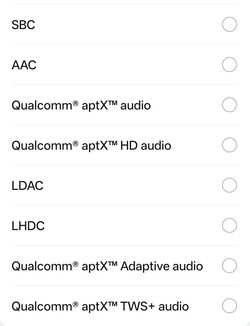 Códecs de audio Bluetooth disponibles