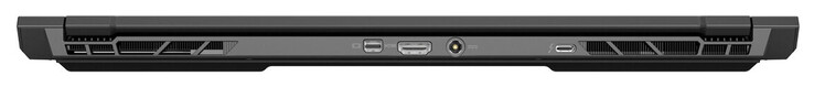 Parte trasera: Mini DisplayPort 1.4 (G-Sync), HDMI 2.1 (G-Sync), adaptador de CA, Thunderbolt 4 (DisplayPort, compatible con G-Sync)