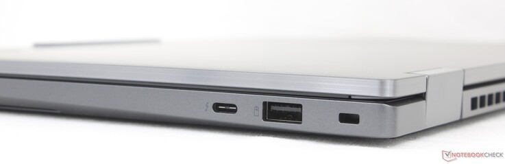 A la derecha: USB-C Thunderbolt 4 con DisplayPort 2.1 + Power Delivery (65 W), USB-A (5 Gbps), cierre Kensington