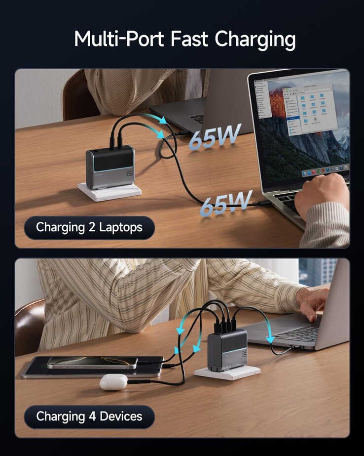 El cargador Cuktech 15 140 W de 4 puertos GaN puede cargar hasta 4 dispositivos simultáneamente (Fuente de la imagen: Cuktech)