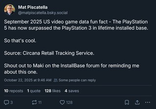 Circana base instalada de PS5 frente a PS3 (Fuente de la imagen: cuenta Bluesky de Mat Piscatella)