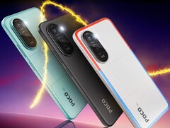 Poco M7 Plus en Azul Aqua, Negro Carbono y Plata Cromada. (Fuente de la imagen: Poco)