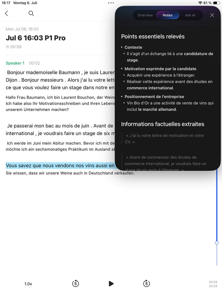 Tanto la grabación en francés como la traducción fueron excelentes.
