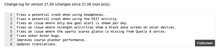 El Garmin Fenix 8 beta versión 21.39 registro de cambios