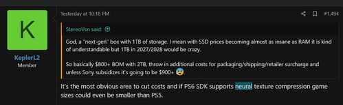 Post de Kepler_L2 sobre el precio de PS6 y SSD
