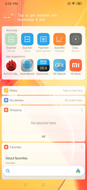 Accesos directos, Notas y otros widgets