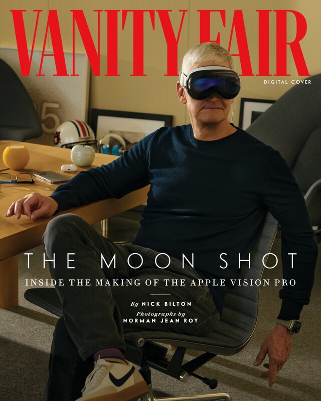 Apple-El consejero delegado Tim Cook no viste de Prada, sino de Vision Pro. (Imagen: Vanity Fair)