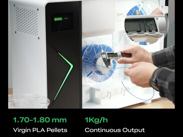 Espesor del filamento reciclado a través de la M1.