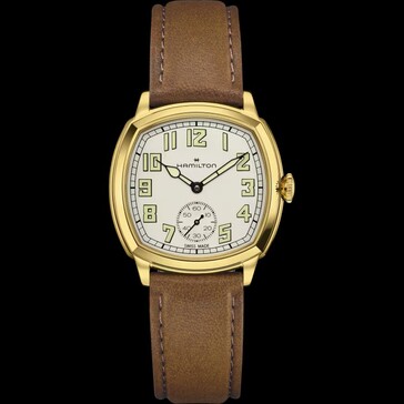 El reloj Hamilton H36139520 se entrega con una caja de acero inoxidable en tono dorado