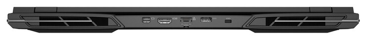Parte trasera: Mini DisplayPort 1.4a (G-Sync), HDMI 2.1 (G-Sync), Gigabit Ethernet, conector de alimentación, ranura Kensington