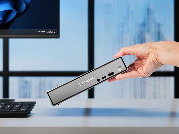 El mini PC ThinkCentre Neo 50q Gen 7 se presenta en una carcasa de 1 litro, con unas dimensiones de 1,44 x 7,05 x 7,2 pulgadas.