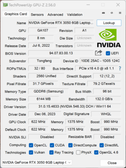 GPU-Z GeForce RTX 3050 6 GB Portátil