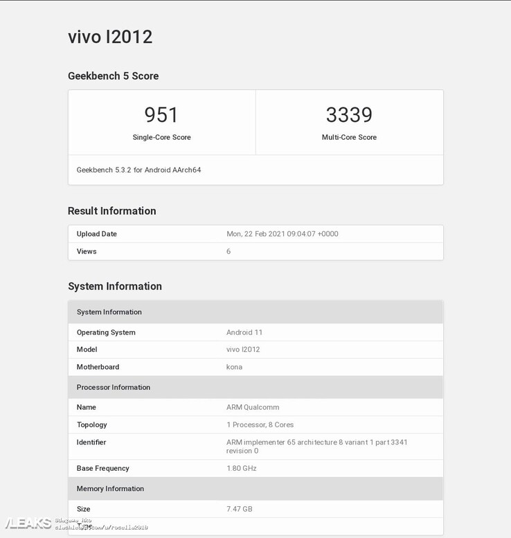 El "iQOO Neo5 internacional" en Geekbench. (Fuente: Geekbench vía SlashLeaks)