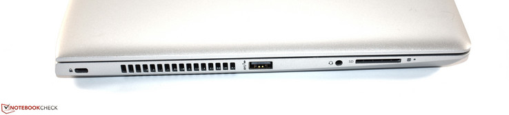 Izquierda: cerradura Kensington, USB 3.0 Tipo-A, conector de audio combinado, lector de tarjeta SD