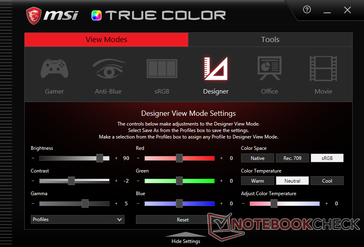 El modo "Diseñador" permite el ajuste fino de los colores, la temperatura de color, el contraste y la gama.