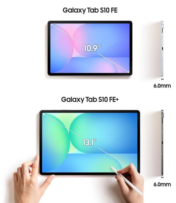 La Galaxy Tab S10 FE tendrá una pantalla mucho más pequeña que la Galaxy Tab S10 FE+. (Fuente de la imagen: Evan Blass)