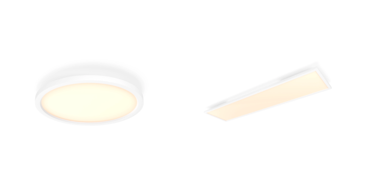 El panel Aurelle de Philips Hue redondo (izquierda) y rectangular (derecha). (Fuente de la imagen: Philips Hue)
