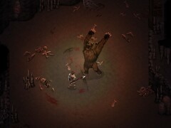 Una imagen que muestra una pelea contra un oso en Drova - Forsaken Kin, ahora con un 50% de descuento.