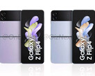 El Galaxy Z Flip4 estará disponible en 71 combinaciones de colores en su lanzamiento, incluyendo los dos que se muestran aquí. (Fuente de la imagen: @OnLeaks y GizNext)