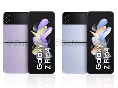 El Galaxy Z Flip4 estará disponible en 71 combinaciones de colores en su lanzamiento, incluyendo los dos que se muestran aquí. (Fuente de la imagen: @OnLeaks y GizNext)