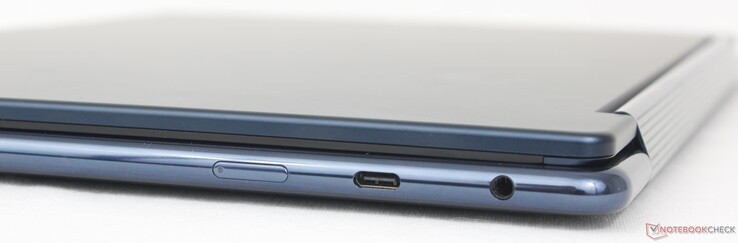 Derecha: Botón de encendido, USB-C 3.2 Gen. 2, (10 Gbps) con DisplayPort 1.4 + Power Delivery 3.0, auriculares de 3,5 mm