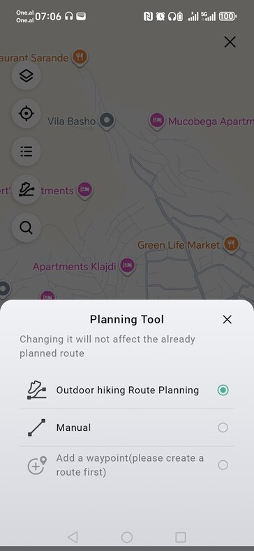 Captura de pantalla de la función de planificación de rutas de Amazfit en la aplicación Zepp. (Fuente de la imagen: Notebookcheck)