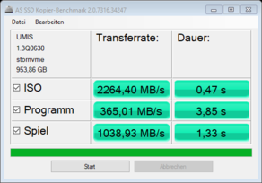 Pruebas de copia de archivos AS SSD