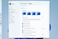Captura de pantalla de la nueva página Configuración > Personalización > Barra de tareas que muestra las opciones de posición de la barra de tareas.