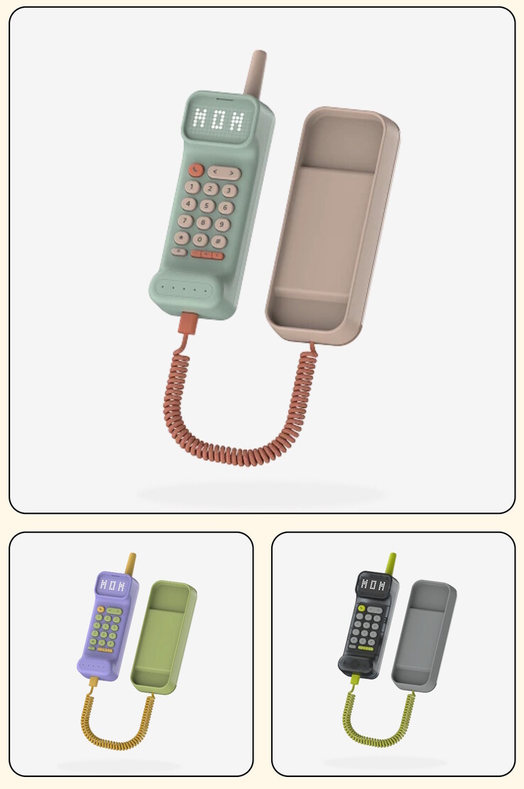 El teléfono Waffle Home está disponible en tres combinaciones de colores: verde menta, gomita morada y negro grafito.