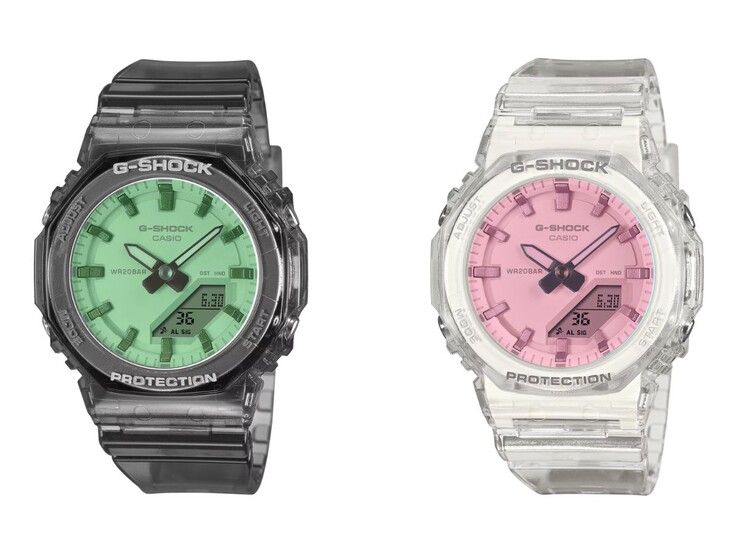 Los relojes Casio G-Shock GMA-P2100SR-1A (izquierda) y GMA-P2100SR-7A (derecha)