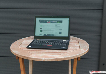 Uso del ThinkPad L390 Yoga de Lenovo en el exterior a la sombra
