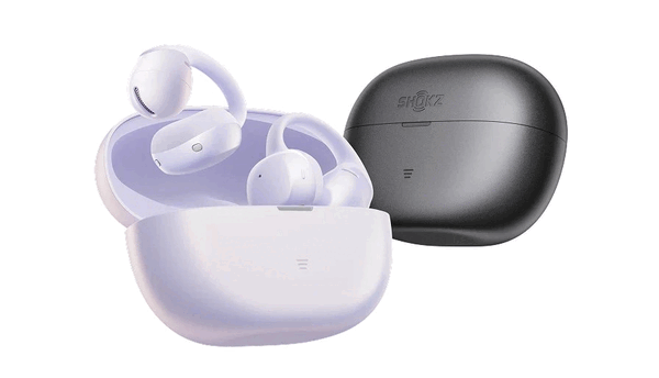 Los auriculares Shokz OpenDots Air están disponibles en morado y negro.