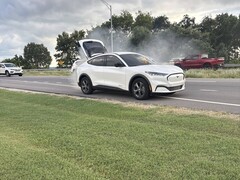 Una foto del Mustang Mach-E en llamas (Fuente de la imagen: Chase Roberts; recortada)
