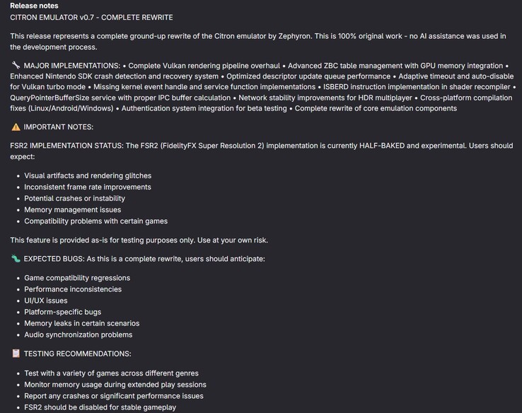 Notas de la nueva actualización (Fuente de la imagen: Citron)