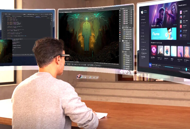 Las gafas Rokid AR Spatial pueden proyectar múltiples pantallas virtuales para trabajar y jugar. (Fuente de la imagen: Rokid)
