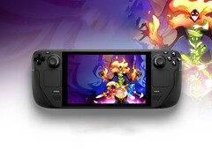 Un dispositivo Steam Deck sobre un fondo vibrante (Fuente de la imagen: Steam; editado)