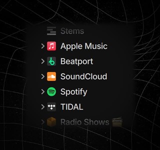 Cuadro negro con los logotipos de los servicios de streaming disponibles en Serato