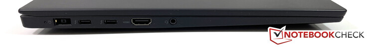 Lado izquierdo: Power (SlimTip), 2x Thunderbolt 3 w/ USB-C (USB 3.1 Gen.2, DisplayPort), HDMI 2.0, 3.5 mm estéreo