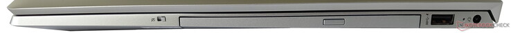 Lado derecho: interruptor de la webcam, unidad DVD-RW, 1x USB 3.1 Gen1, conector de alimentación