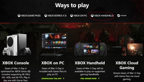 El logotipo de Xbox Handheld aparece en la página web de «Gears of War: E-Day»