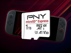 Tarjeta MicroSD Express de 1TB de PNY mostrada con Switch 2