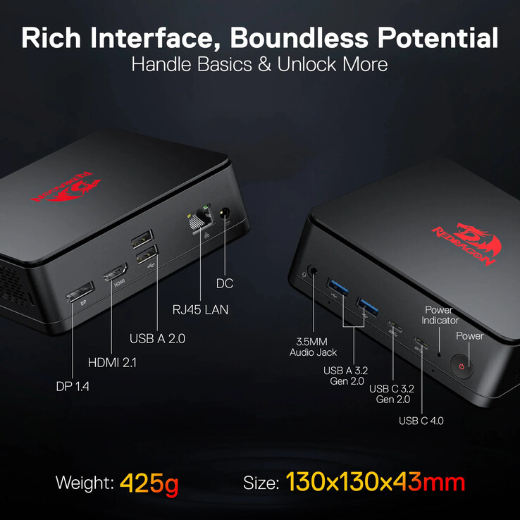 Selección de puertos del mini PC MPC745 de Redragon. (Fuente de la imagen: Redragon)