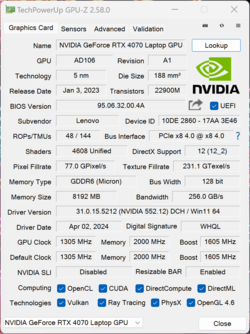 GPU-Z Nvidia GeForce RTX 4070 Portátil