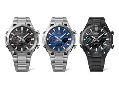 De izquierda a derecha: el Casio Edifice ECB-2300D-1A, el ECB-2300D-2A y el ECB-2300DC-1A. (Fuente de la imagen: Casio)